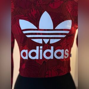 Adidas Red Floral Long Sleeve Crop Top